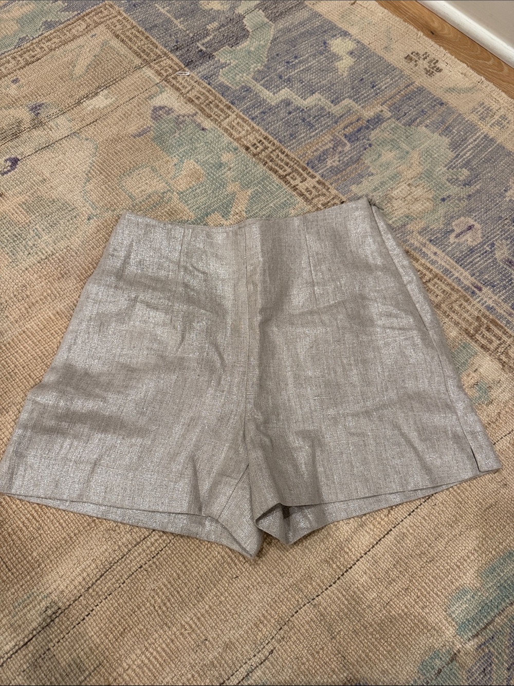 Zara Metallic Khaki High Waisted Shorts